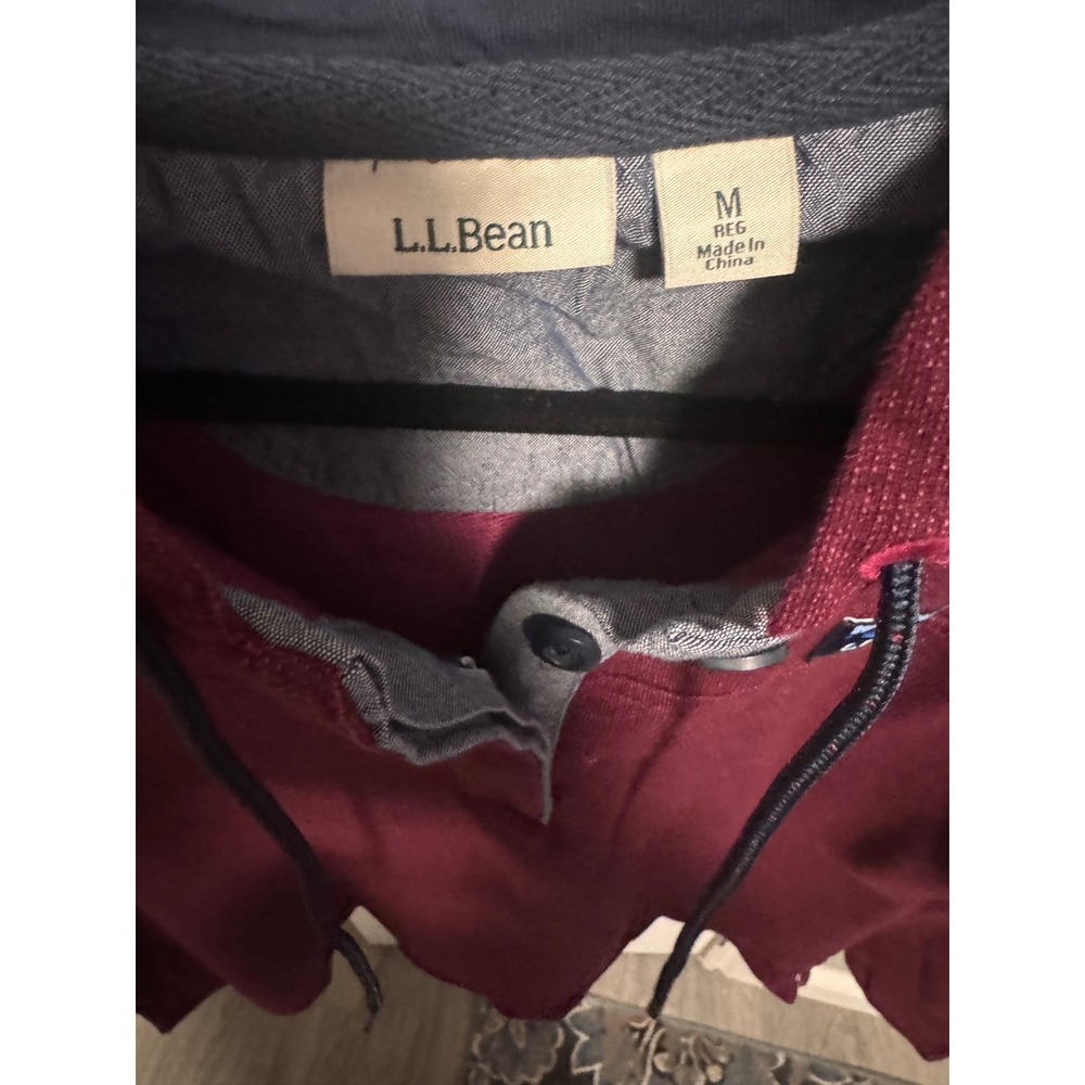 LL Bean Mens Burgundy Textured Henley Hoodie Pullover Sweatshirt Med‎ - Picture 5 of 7